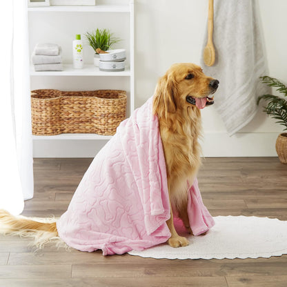 Embossed Bone Print Pet Blanket, Pink, 36x48"