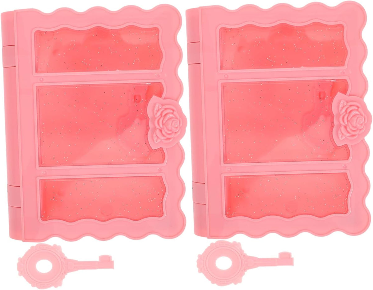 2pcs Nordic Style Decorative Book Storage Box Faux Book Keepsake Organizer for Home Decor Boy Girl's Room and Office Elegant Carved Design Pink