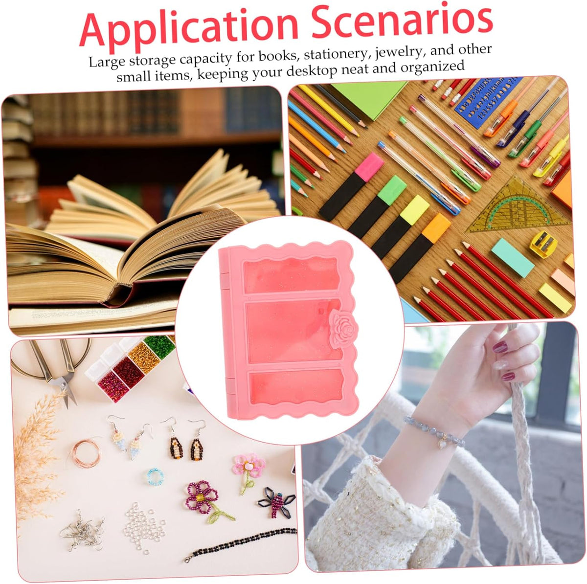 2pcs Nordic Style Decorative Book Storage Box Faux Book Keepsake Organizer for Home Decor Boy Girl's Room and Office Elegant Carved Design Pink