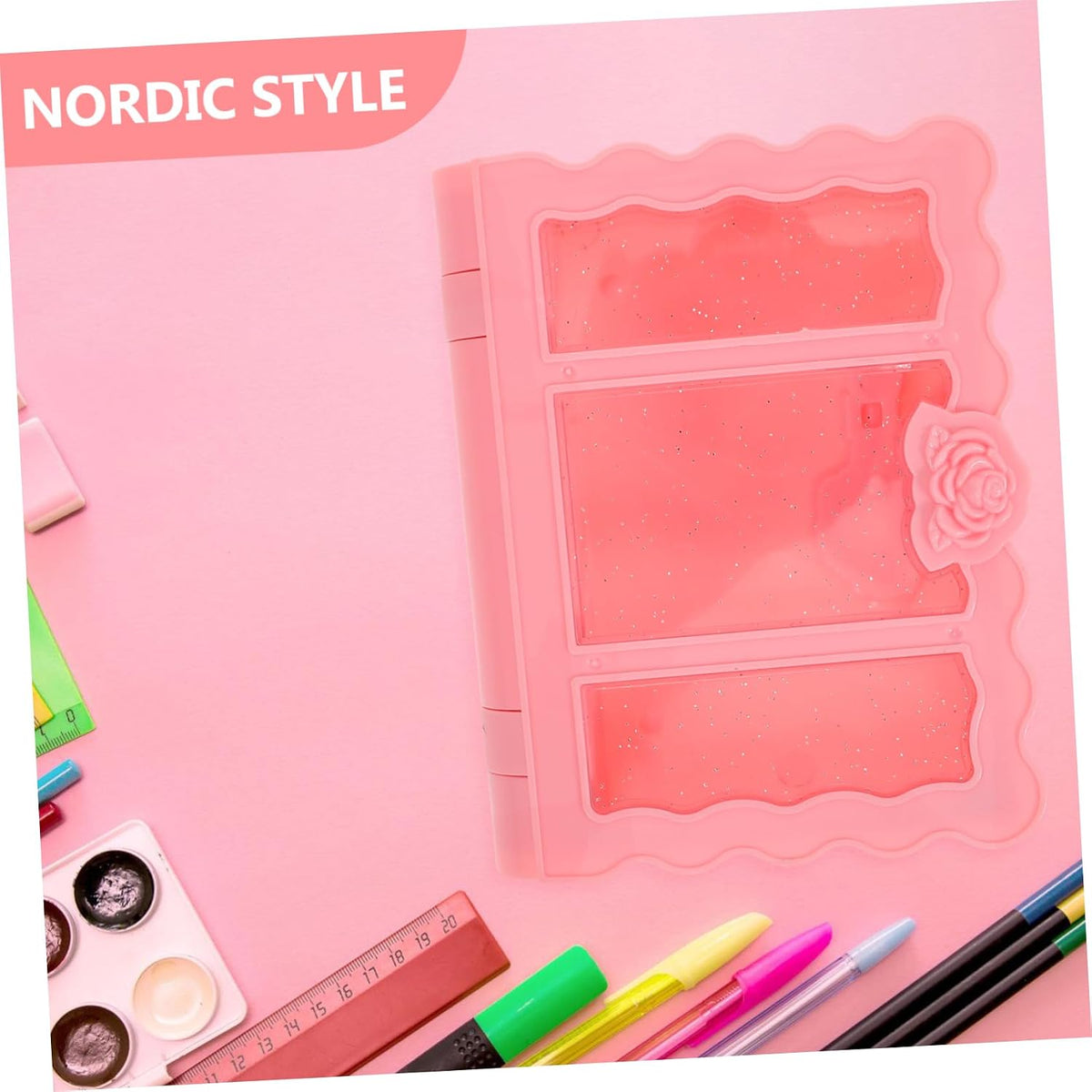 2pcs Nordic Style Decorative Book Storage Box Faux Book Keepsake Organizer for Home Decor Boy Girl's Room and Office Elegant Carved Design Pink