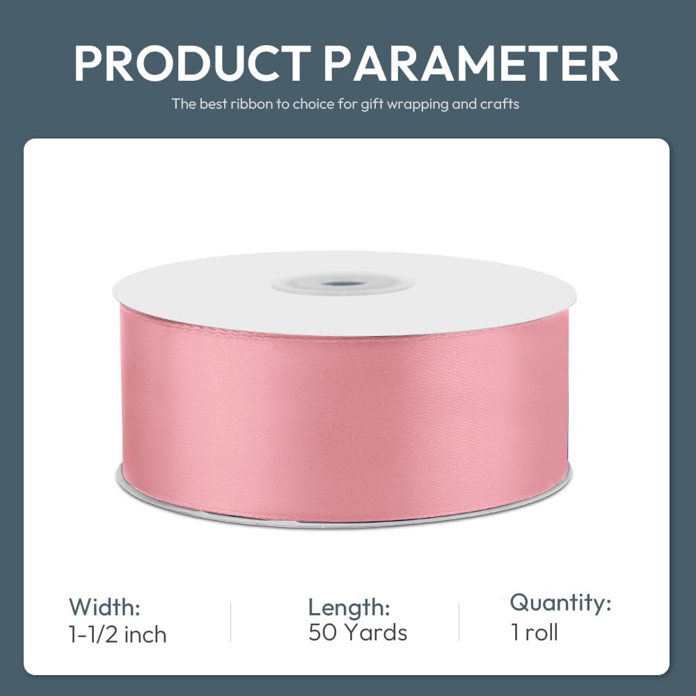 1-1/2" x 50 Yards Pink Satin Ribbon Crafts Gift Wrapping