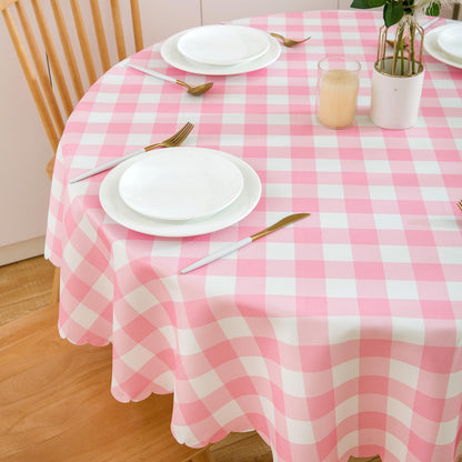 Pink Gingham Round Tablecloth-Checkered Table Cloth Waterproof Kitchen & Table Linens-Polyester Buffalo Plaid Wrinkle Free Table Cover(Baby Pink 60R inch)