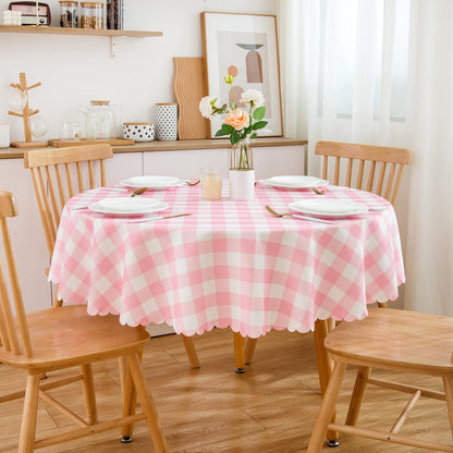 Pink Gingham Round Tablecloth-Checkered Table Cloth Waterproof Kitchen & Table Linens-Polyester Buffalo Plaid Wrinkle Free Table Cover(Baby Pink 60R inch)