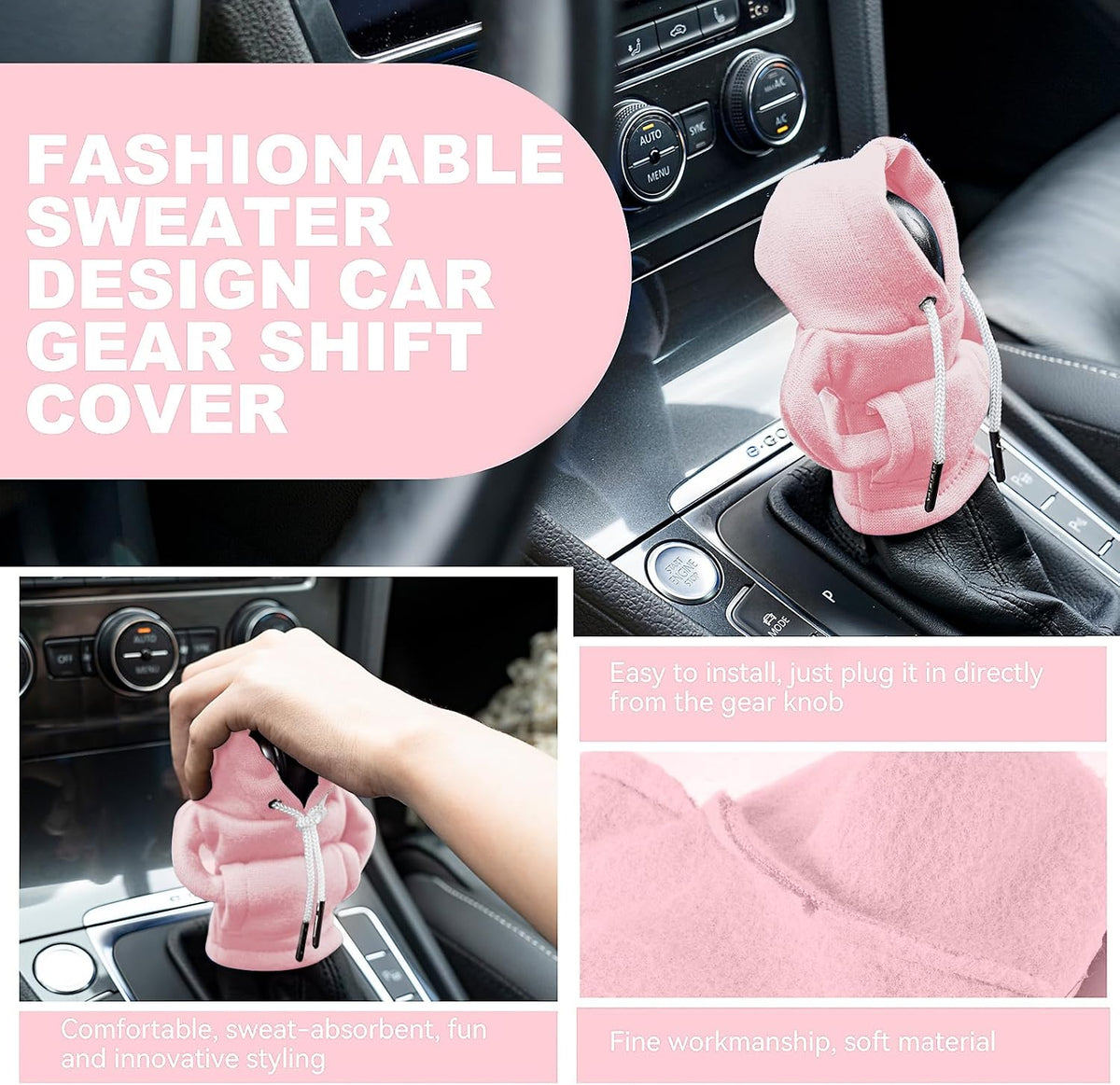 SLLAK Gear Shift Hoodie, Universal Car Shift Knob Cover, Mini Hoodie for Car Shifter, Automotive Interior Cute Gadgets, Car Accessories and Decorations for Women