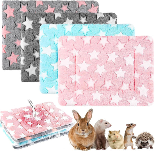 Haull 4 Pcs Waterproof Guinea Pig Bedding Soft Dog Cat Bed Crate Mat Small Animal Plush Cage Liners Rabbit Bunny Kennel Pad Reversible Cozy Pee Thickened Hamster Pad(Cute Star,13 x 10 Inch)
