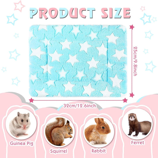 Haull 4 Pcs Waterproof Guinea Pig Bedding Soft Dog Cat Bed Crate Mat Small Animal Plush Cage Liners Rabbit Bunny Kennel Pad Reversible Cozy Pee Thickened Hamster Pad(Cute Star,13 x 10 Inch)