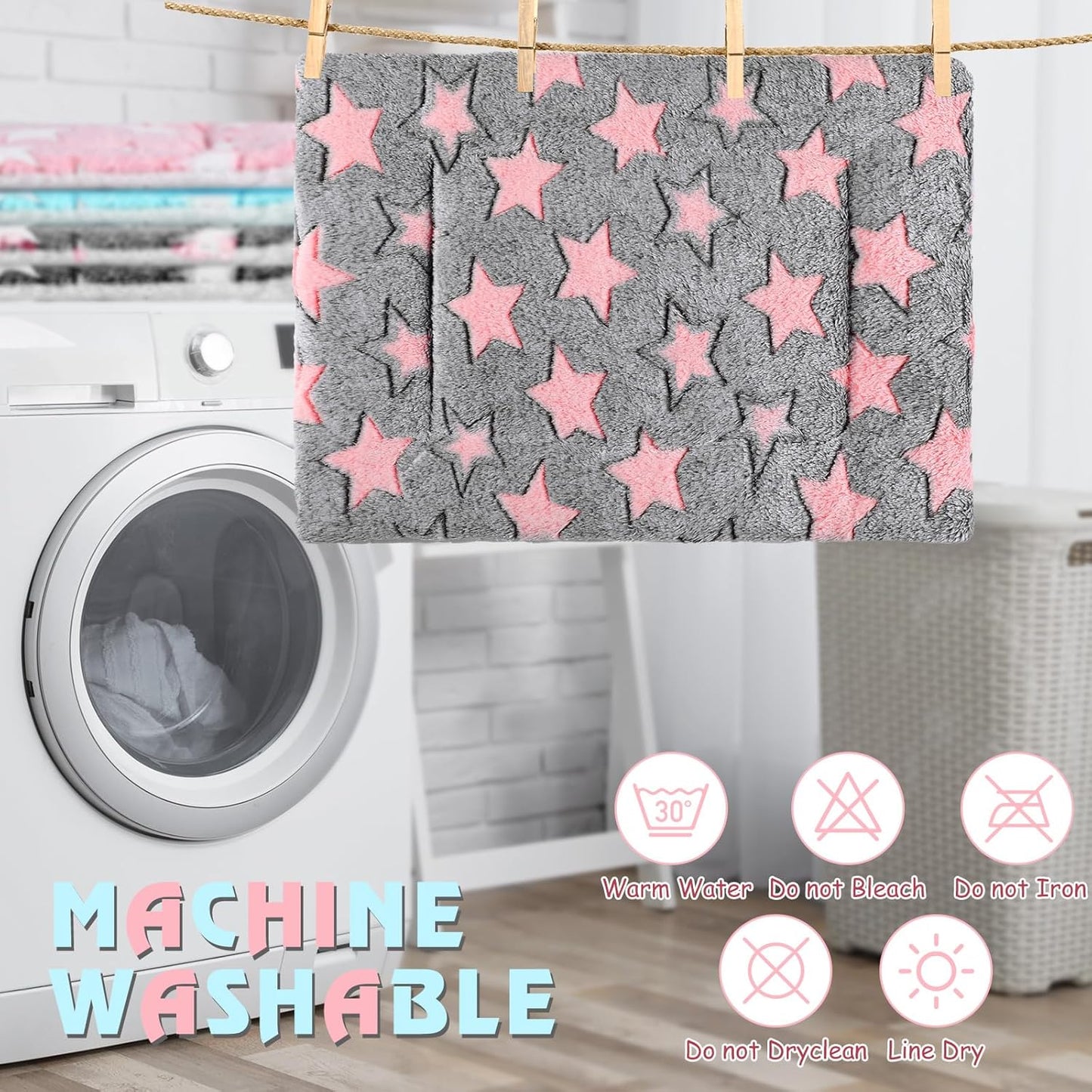 Haull 4 Pcs Waterproof Guinea Pig Bedding Soft Dog Cat Bed Crate Mat Small Animal Plush Cage Liners Rabbit Bunny Kennel Pad Reversible Cozy Pee Thickened Hamster Pad(Cute Star,13 x 10 Inch)