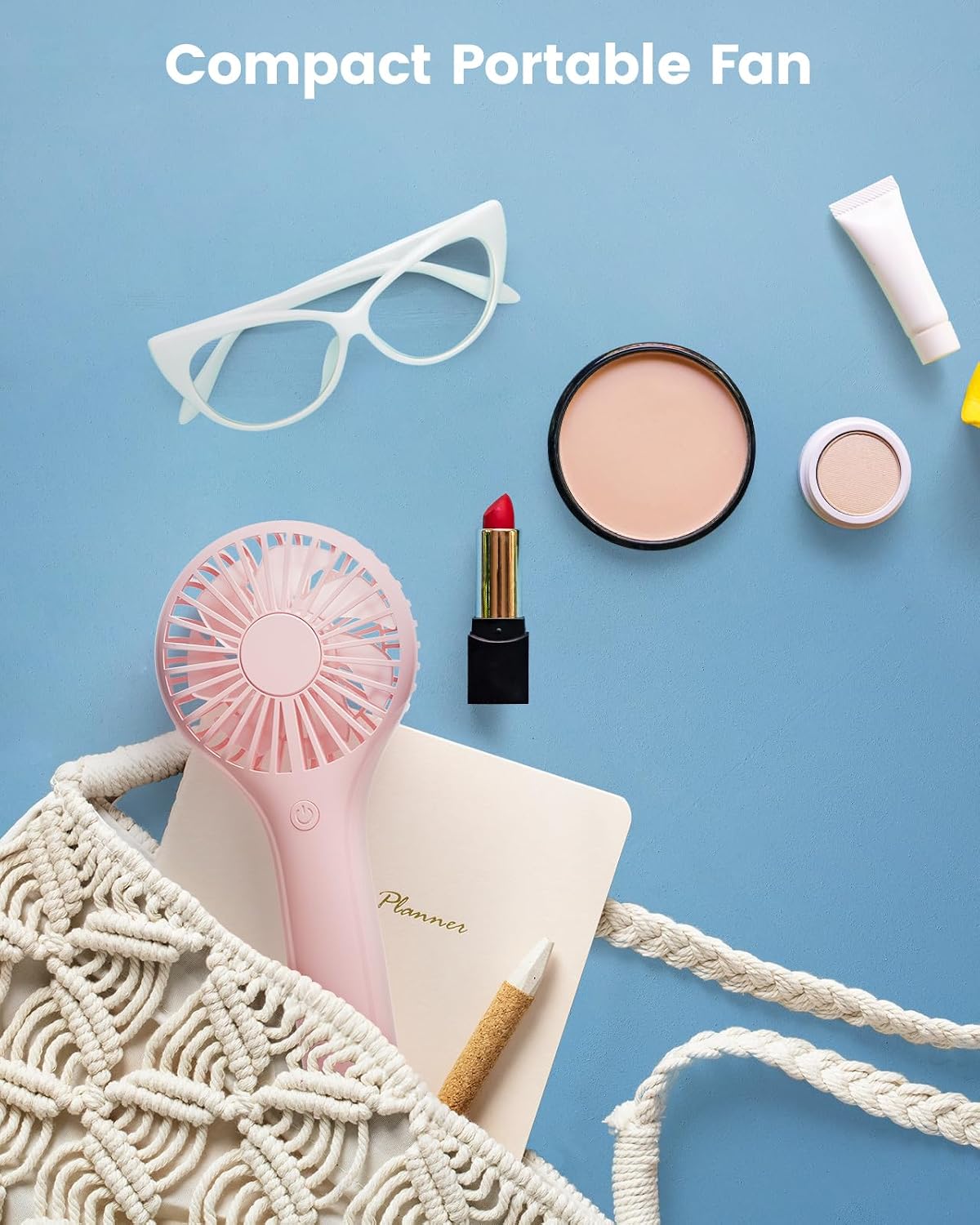 Portable Mini Fan - Powerful Personal Handheld Fan with 3 Speeds, Cute and Small, USB Rechargeable for Travel/Lash/Makeup/Outdoor/Home, Pink