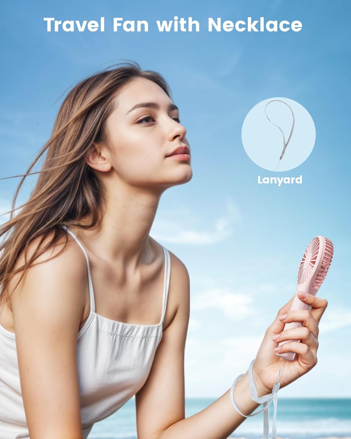 Portable Mini Fan - Powerful Personal Handheld Fan with 3 Speeds, Cute and Small, USB Rechargeable for Travel/Lash/Makeup/Outdoor/Home, Pink