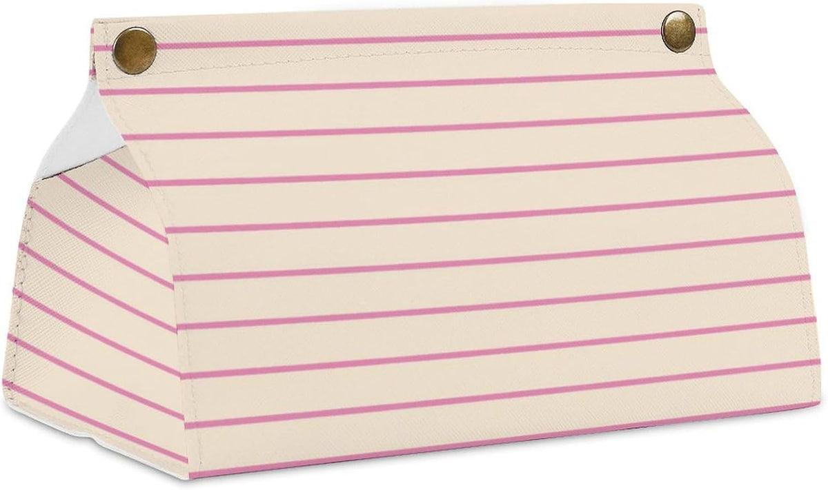 Pink and Ivory Stripes Geometric Pattern Tissue Box Cover PU Leather Facial Tissue Dispenser Box for Office Car & Bathroom