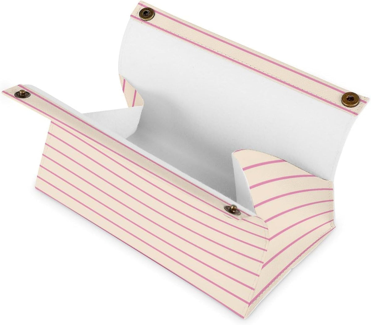 Pink and Ivory Stripes Geometric Pattern Tissue Box Cover PU Leather Facial Tissue Dispenser Box for Office Car & Bathroom