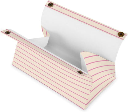 Pink and Ivory Stripes Geometric Pattern Tissue Box Cover PU Leather Facial Tissue Dispenser Box for Office Car & Bathroom