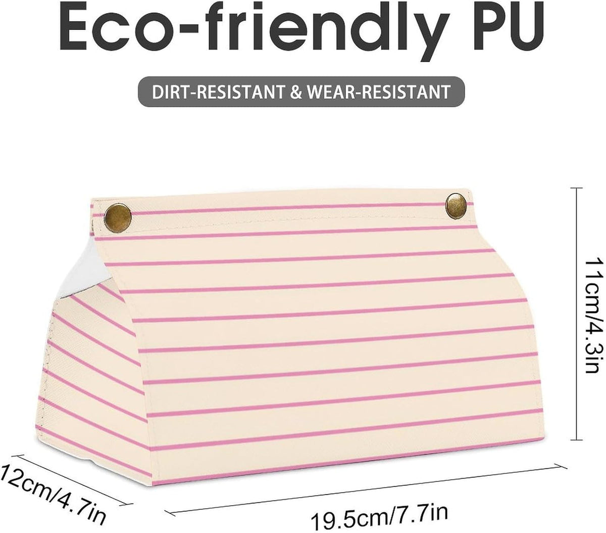 Pink and Ivory Stripes Geometric Pattern Tissue Box Cover PU Leather Facial Tissue Dispenser Box for Office Car & Bathroom