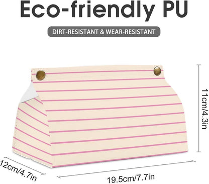 Pink and Ivory Stripes Geometric Pattern Tissue Box Cover PU Leather Facial Tissue Dispenser Box for Office Car & Bathroom