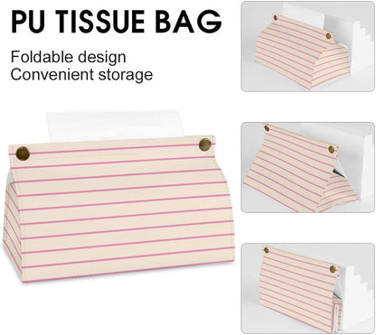 Pink and Ivory Stripes Geometric Pattern Tissue Box Cover PU Leather Facial Tissue Dispenser Box for Office Car & Bathroom