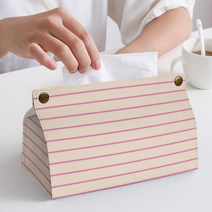 Pink and Ivory Stripes Geometric Pattern Tissue Box Cover PU Leather Facial Tissue Dispenser Box for Office Car & Bathroom