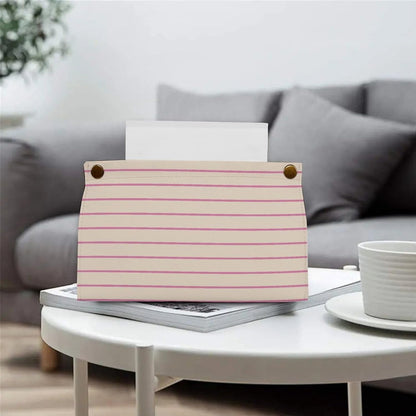 Pink and Ivory Stripes Geometric Pattern Tissue Box Cover PU Leather Facial Tissue Dispenser Box for Office Car & Bathroom