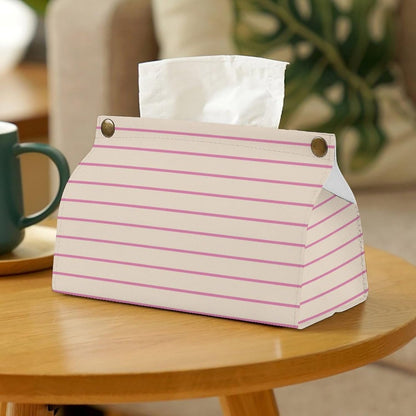 Pink and Ivory Stripes Geometric Pattern Tissue Box Cover PU Leather Facial Tissue Dispenser Box for Office Car & Bathroom