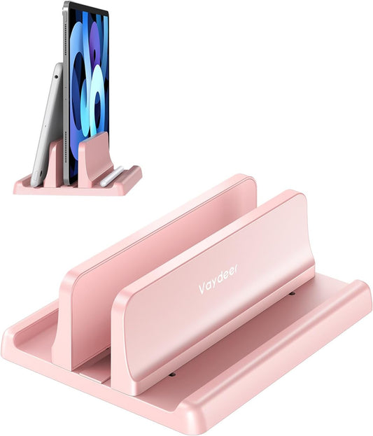 Vertical Laptop Stand Holder Plastic Adjustable Desktop Notebook Dock Space-Saving 3 in 1 for All MacBook Pro Air, Mac, HP, Dell, Microsoft Surface, Lenovo, up to 17.3 inches (Pink)