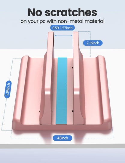 Vertical Laptop Stand Holder Plastic Adjustable Desktop Notebook Dock Space-Saving 3 in 1 for All MacBook Pro Air, Mac, HP, Dell, Microsoft Surface, Lenovo, up to 17.3 inches (Pink)