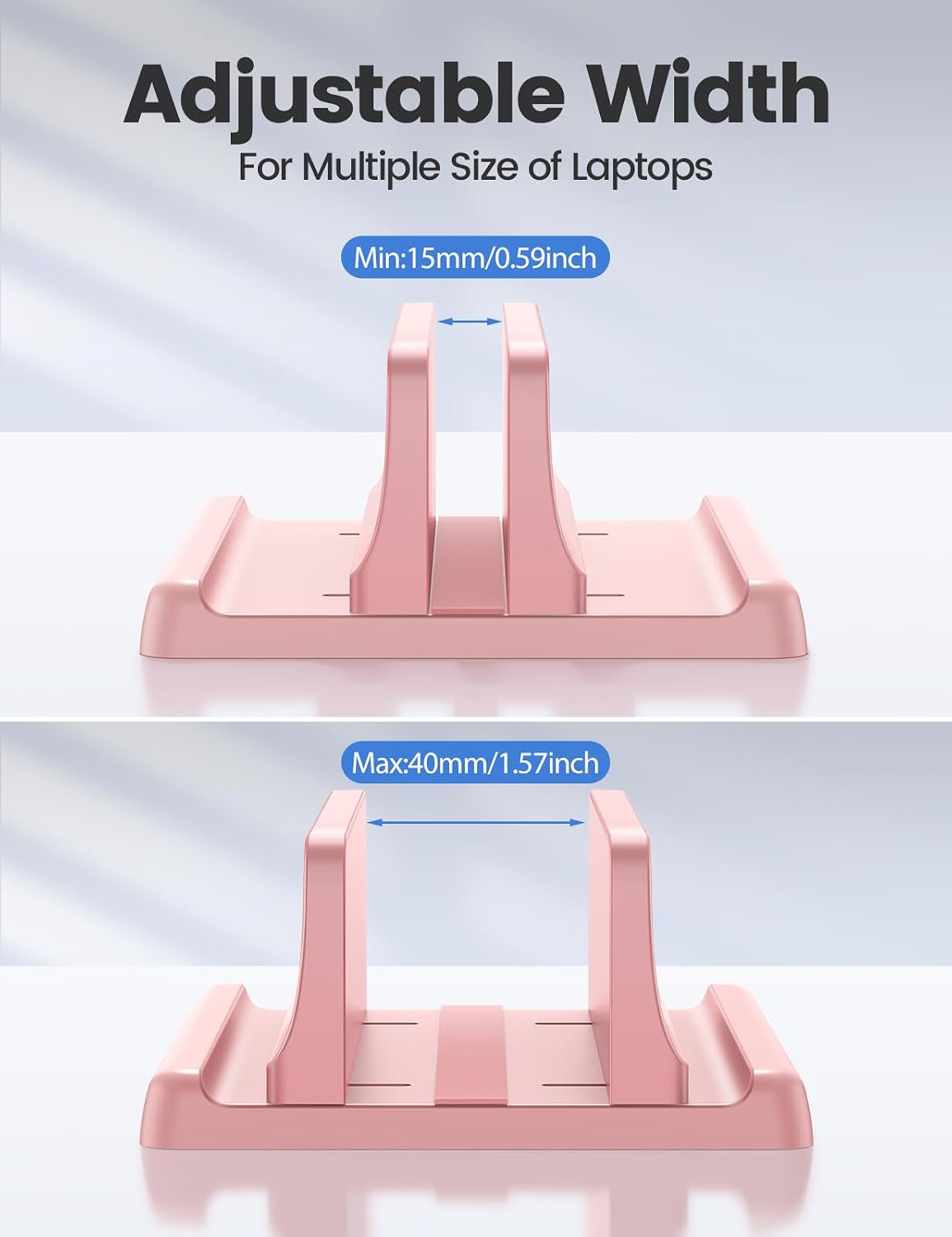 Vertical Laptop Stand Holder Plastic Adjustable Desktop Notebook Dock Space-Saving 3 in 1 for All MacBook Pro Air, Mac, HP, Dell, Microsoft Surface, Lenovo, up to 17.3 inches (Pink)
