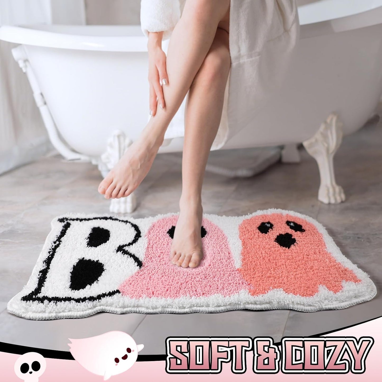 Pink Halloween Decor Cute Ghost Bath Rug Decorative Boo mat
