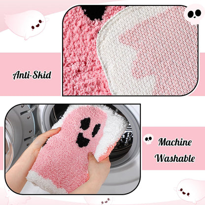 Pink Halloween Decor Cute Ghost Bath Rug Decorative Boo mat