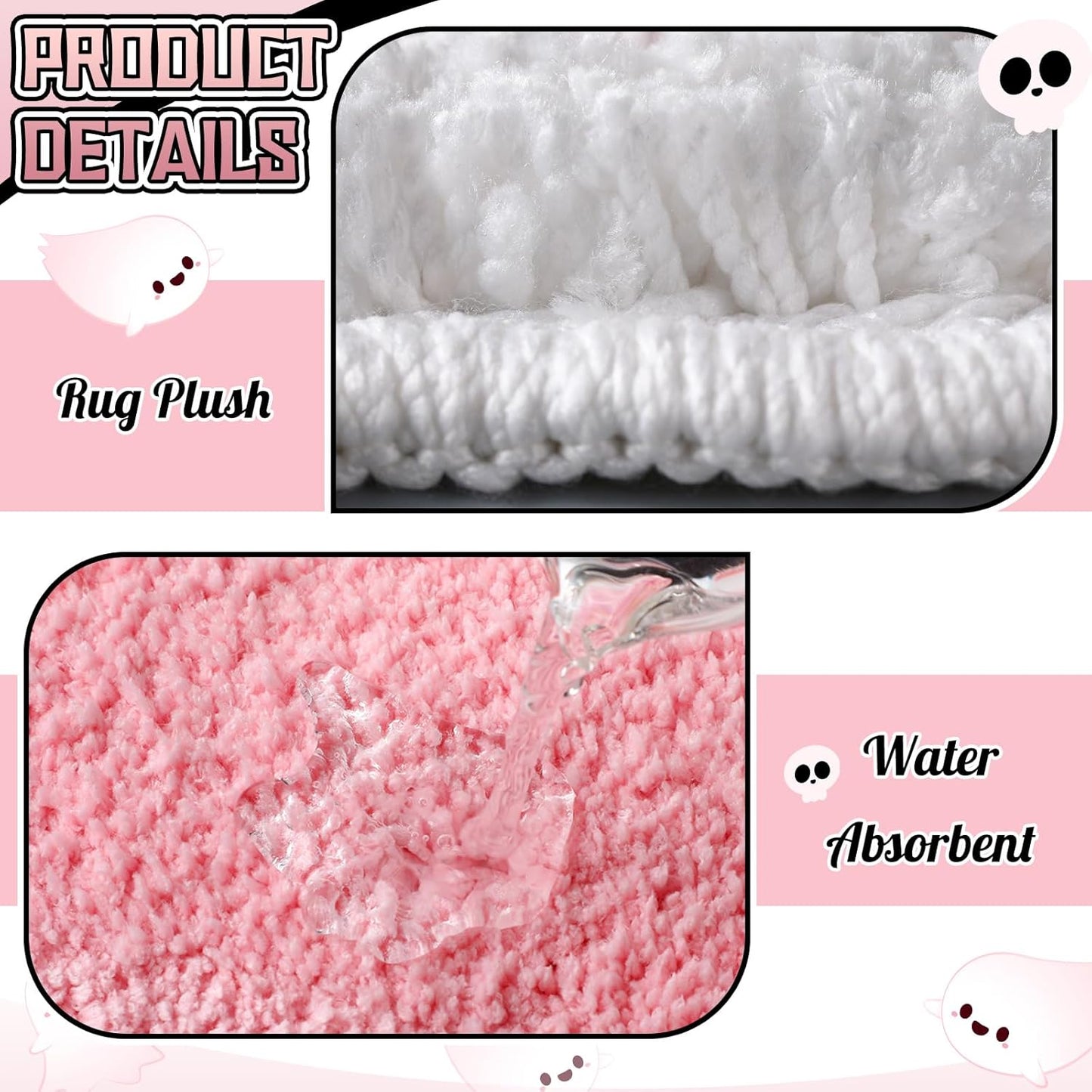 Pink Halloween Decor Cute Ghost Bath Rug Decorative Boo mat