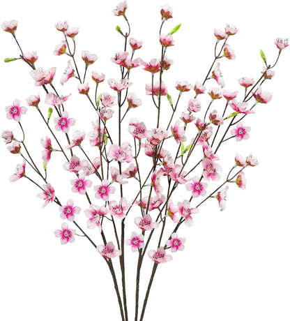 4pcs Artificial Cherry Blossom Flowers 28‘’ Tall Silk Cherry Blossom Branches Faux Pink Peach Stems for Wedding Home Garden Vase Decor