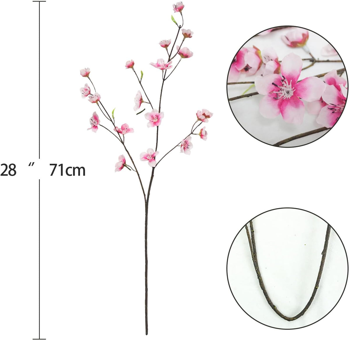 4pcs Artificial Cherry Blossom Flowers 28‘’ Tall Silk Cherry Blossom Branches Faux Pink Peach Stems for Wedding Home Garden Vase Decor