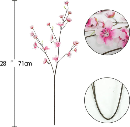 4pcs Artificial Cherry Blossom Flowers 28‘’ Tall Silk Cherry Blossom Branches Faux Pink Peach Stems for Wedding Home Garden Vase Decor