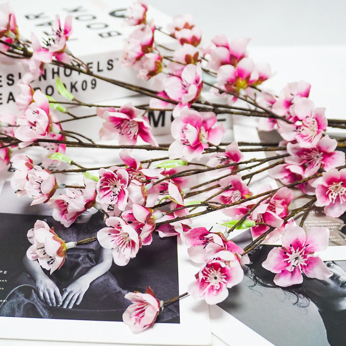4pcs Artificial Cherry Blossom Flowers 28‘’ Tall Silk Cherry Blossom Branches Faux Pink Peach Stems for Wedding Home Garden Vase Decor