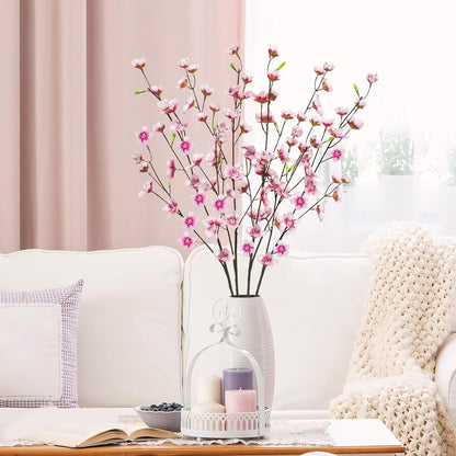 4pcs Artificial Cherry Blossom Flowers 28‘’ Tall Silk Cherry Blossom Branches Faux Pink Peach Stems for Wedding Home Garden Vase Decor