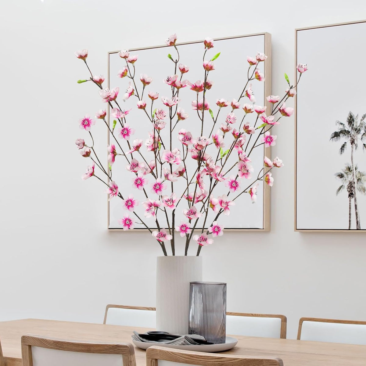 4pcs Artificial Cherry Blossom Flowers 28‘’ Tall Silk Cherry Blossom Branches Faux Pink Peach Stems for Wedding Home Garden Vase Decor