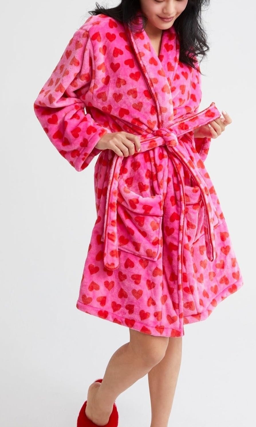 Women Plush Dressing Gown Christmas Print Bathrobe Fleece Shawl Collar Xmas Fluffy Spa Robes Loungewear