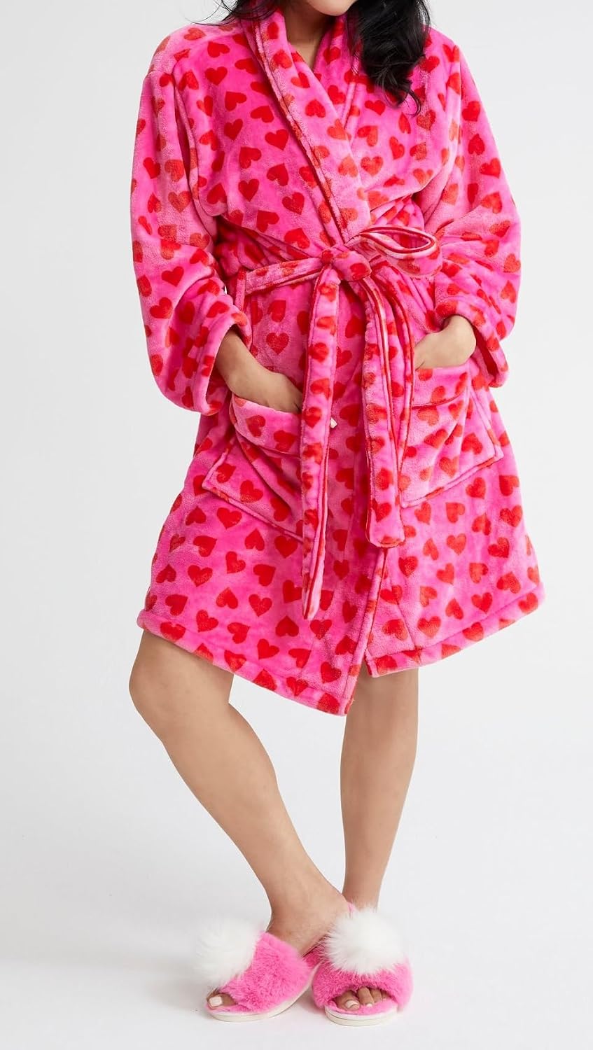 Women Plush Dressing Gown Christmas Print Bathrobe Fleece Shawl Collar Xmas Fluffy Spa Robes Loungewear