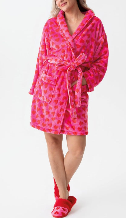 Women Plush Dressing Gown Christmas Print Bathrobe Fleece Shawl Collar Xmas Fluffy Spa Robes Loungewear