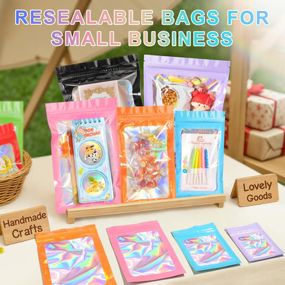 100PCS Holographic Pink Mylar Bags, Resealable Smell Proof 2.4x3.9