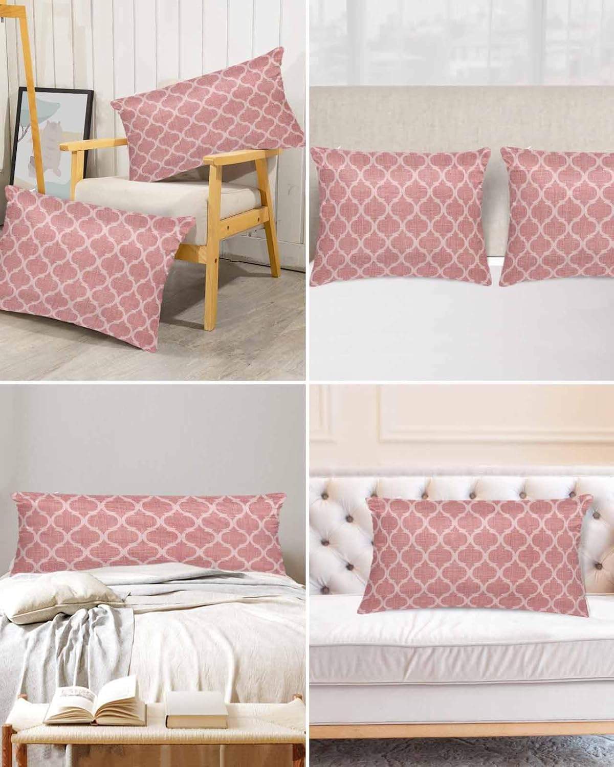 Satin Pillowcase for Hair and Skin Standard Size 2 Pack Moroccan Texture Satin Pillow Case Soft Cooling Silk Retro Peach Pink Linen Pillowcases with Hidden Zipper Throw Pillow Covers 20x26 Inch