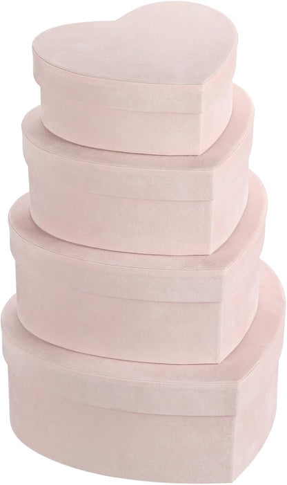Heart Shaped Gift Boxes with Lids for Presents Set of 4 Light Pink Velvet Nesting Gifts Box for Arrangements Flowers Wedding Birthday Valentines Bridesmaid Christmas Party Anniversary