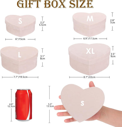 Heart Shaped Gift Boxes with Lids for Presents Set of 4 Light Pink Velvet Nesting Gifts Box for Arrangements Flowers Wedding Birthday Valentines Bridesmaid Christmas Party Anniversary