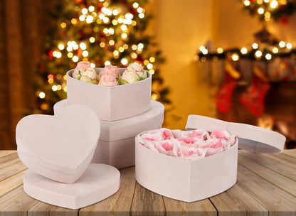 Heart Shaped Gift Boxes with Lids for Presents Set of 4 Light Pink Velvet Nesting Gifts Box for Arrangements Flowers Wedding Birthday Valentines Bridesmaid Christmas Party Anniversary