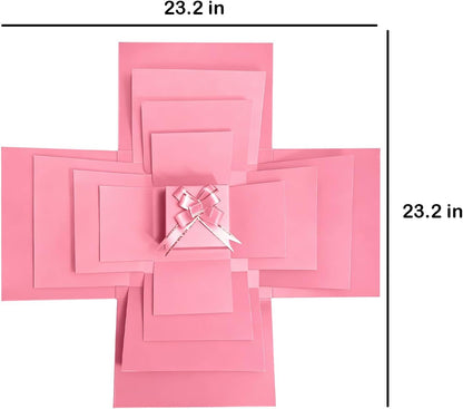 5-Layer creative explosion gift box, gift wrap box (Pink, Square)