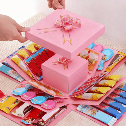5-Layer creative explosion gift box, gift wrap box (Pink, Square)