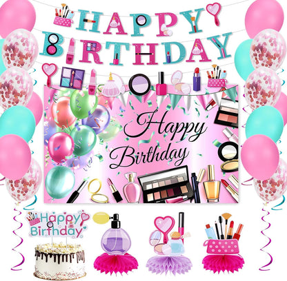 47 Pcs Spa Party Decorations Spa Birthday Party Supplies SPA Balloon Banner Backdrop Cake Topper Hanging swirls Centerpieces Night Sleepover Makeup Pajamas Birthday Decorations (Light Pink)