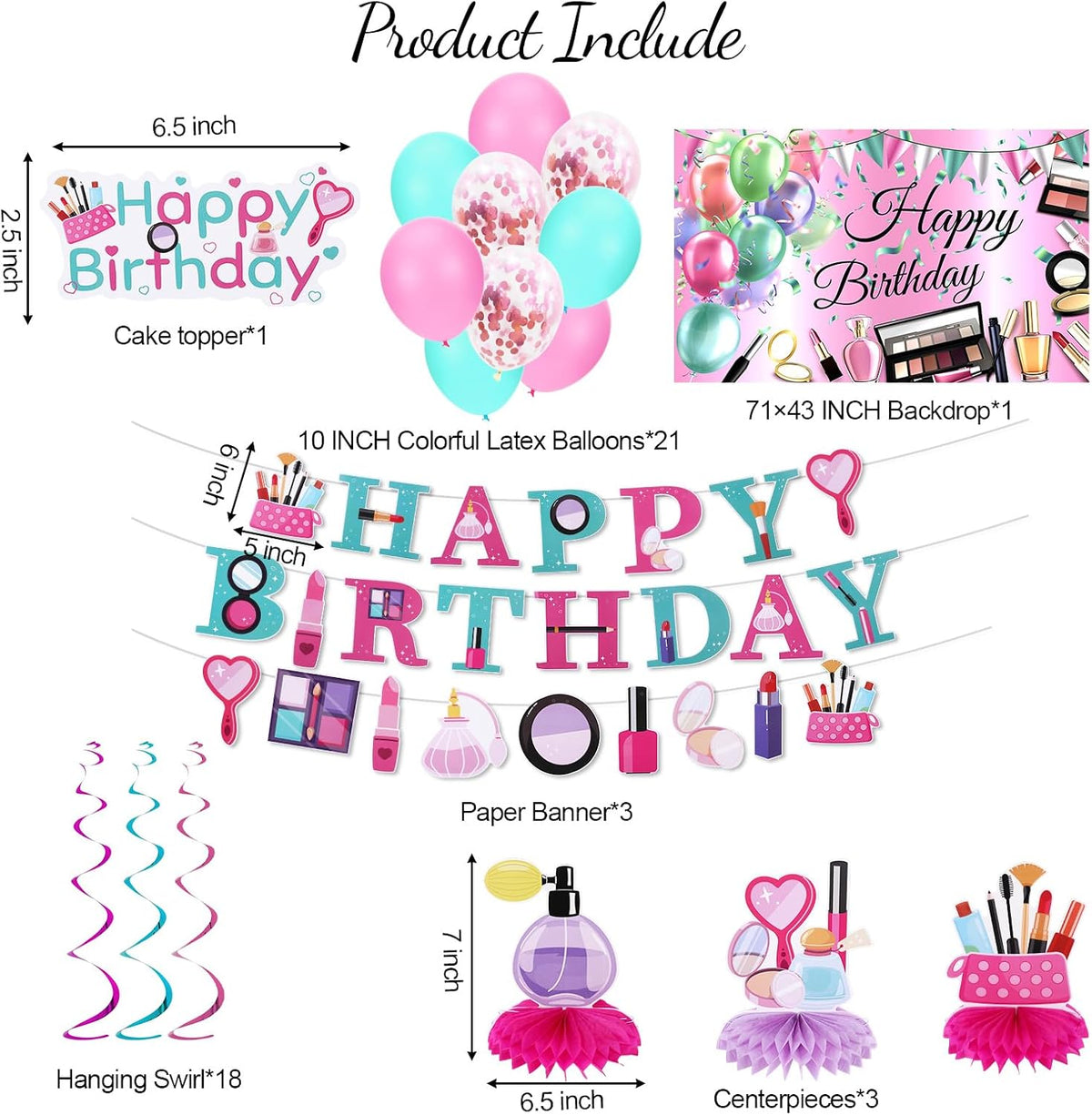 47 Pcs Spa Party Decorations Spa Birthday Party Supplies SPA Balloon Banner Backdrop Cake Topper Hanging swirls Centerpieces Night Sleepover Makeup Pajamas Birthday Decorations (Light Pink)