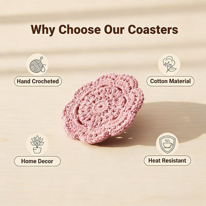 4Pcs 4" Cotton Crochet Doilies, Handmade Floral Lace Coasters & Woven Candle Mats for Table Wedding Party Decor, Pink