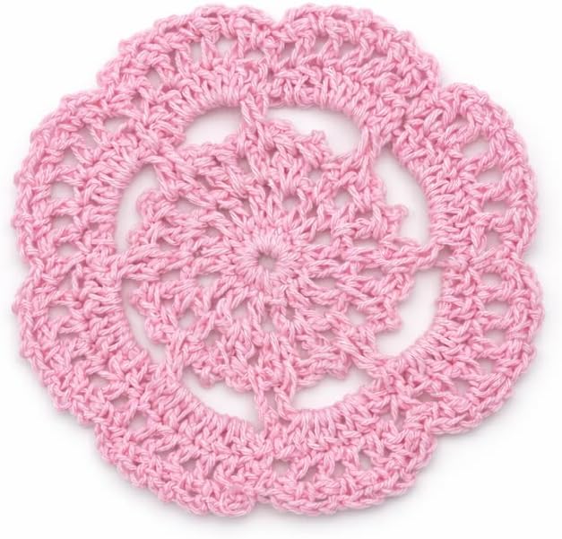 4Pcs 4" Cotton Crochet Doilies, Handmade Floral Lace Coasters & Woven Candle Mats for Table Wedding Party Decor, Pink