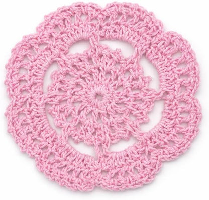 4Pcs 4" Cotton Crochet Doilies, Handmade Floral Lace Coasters & Woven Candle Mats for Table Wedding Party Decor, Pink