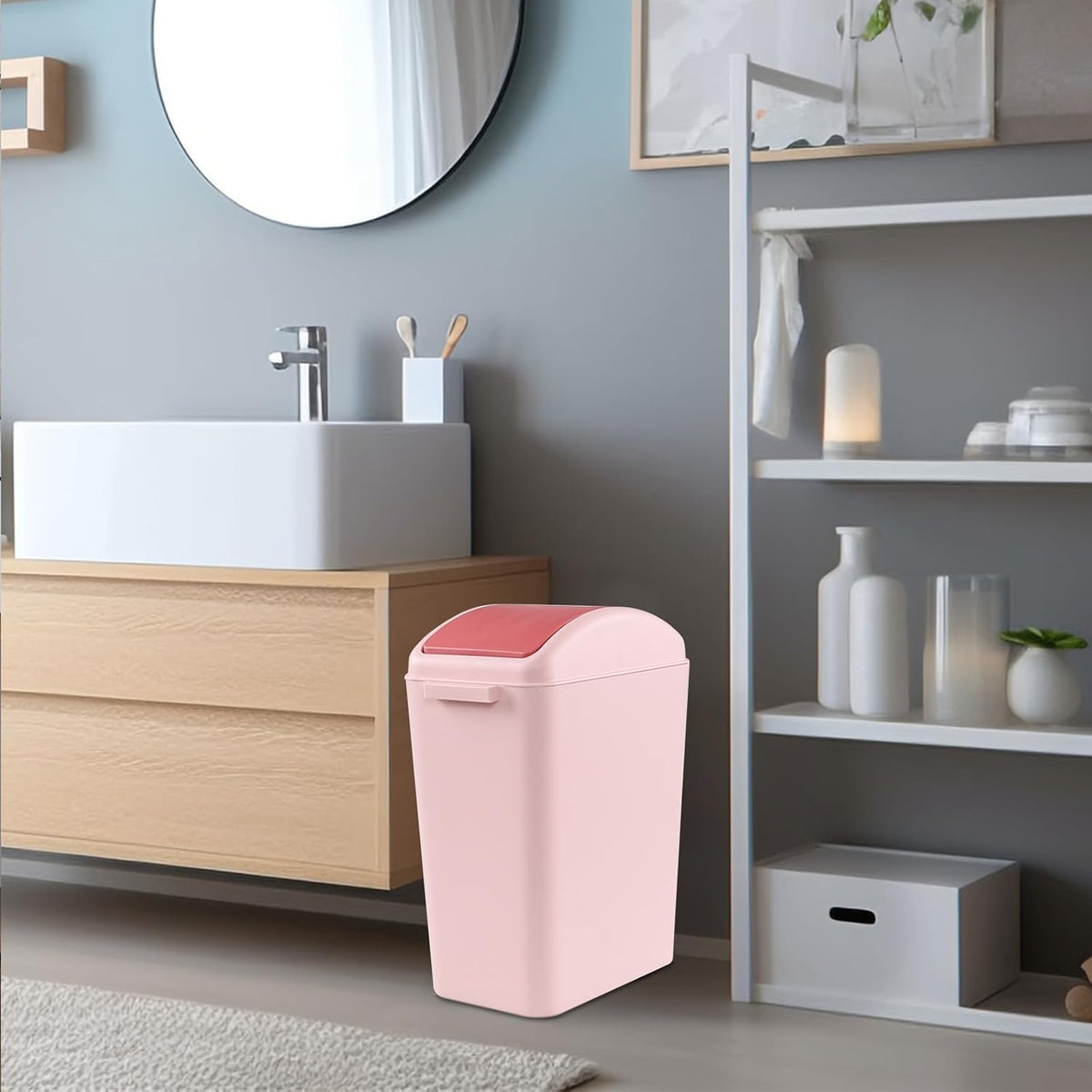 4.5 Gallon Trash Can with Lid, Plastic Swing Top Trash Can (Pink)